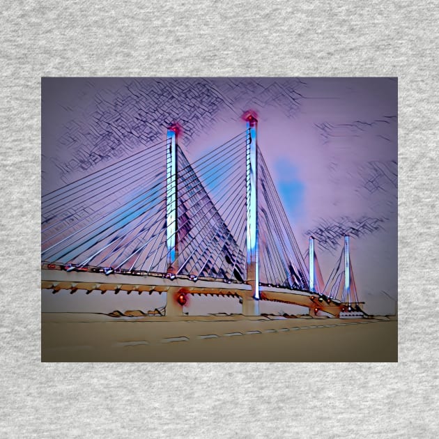 Indian River Bridge at Night Line Drawing by Swartwout